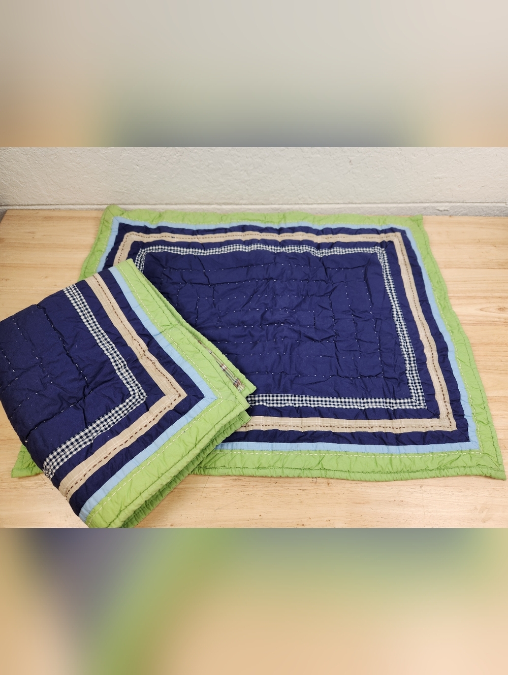Pottery Barn Kids Quilted Pillow Shams Set of 2 Green Navy Plaid Boys